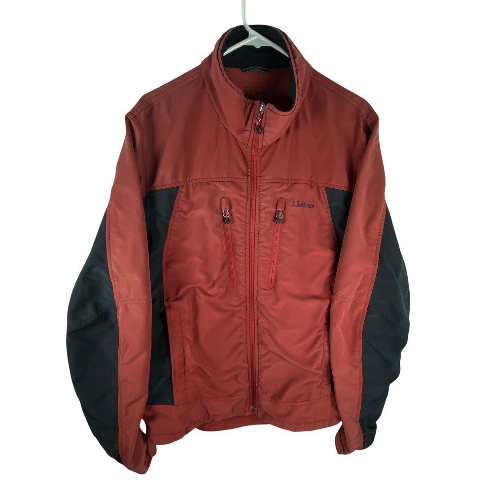 L.L.Bean Jacket Mens Large Red Colorblock Softshell Full Zip Zip Pockets Outdoor